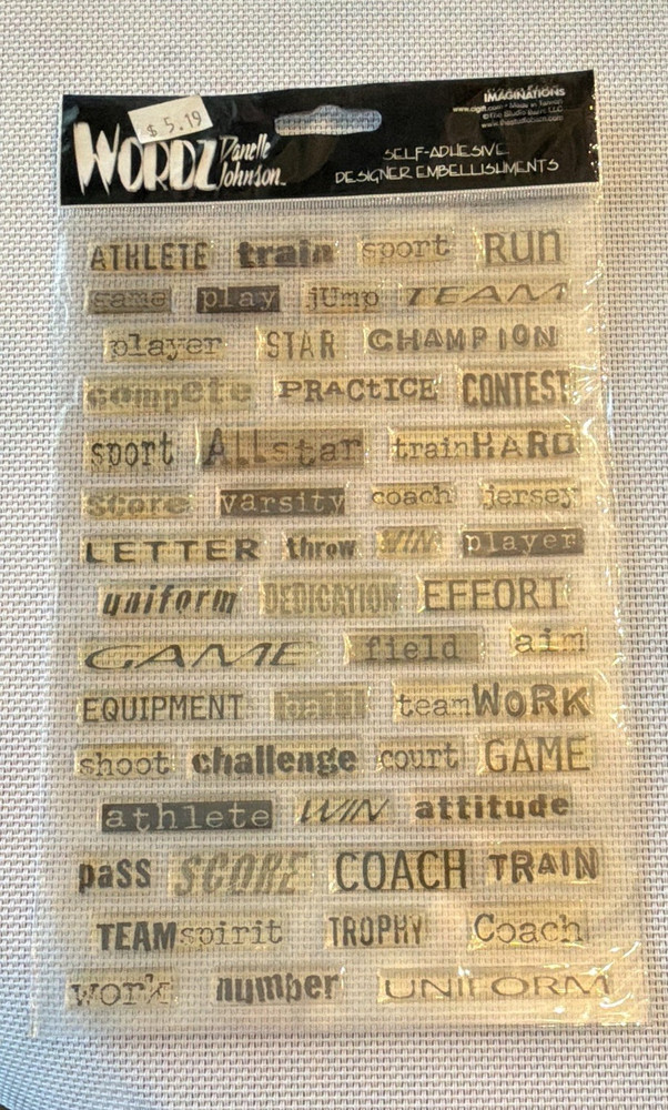 Imaginisce Sports Wordz Self-Adhesive Scrapbooking Stickers Black Beige