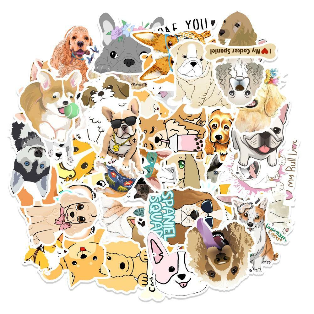 Dog Stickers Puppy & Paw Skateboard Vinyl Laptop Luggage Decal Animals 50pcs