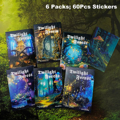60PCS Twilight Forest Washi Stickers, Mystical Woodland Scenes for Journals, Scr