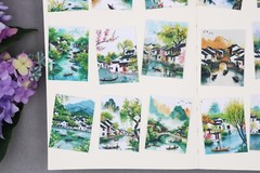 traditional Asia water town green spring sticker｜Chinese Jiangnan river water
