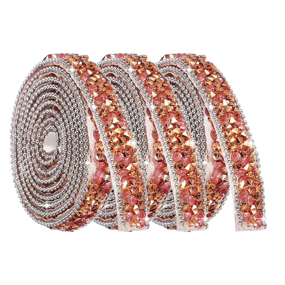 3Rolls Self Adhesive Resin Rhinestone Strips, Diamond Bling for Crafts, Pink