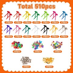 510Pcs Brads for Paper Crafts 14 Colors and 5 Styles Metal Brass Brads Paper …