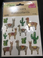 crafters square 13 piece puffy llama and Cactus sticker set