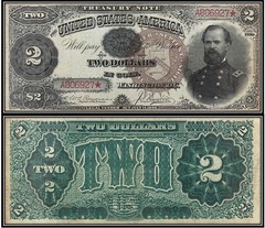 $2 Two Dollar 1890 Treasury Note (US CURRENCY STICKERS) (Lot Of 4)