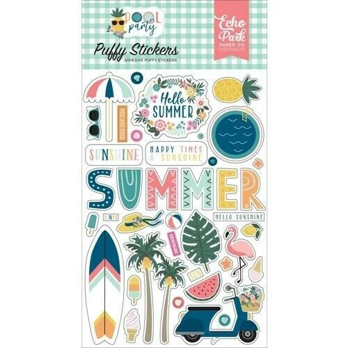 Summer Pool Party Sunshine Beach Vacation Ice Cream Echo Park Puffy Stickers