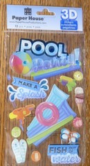 Paper House Pool Party Toy Floating Tubes Splash Fish In Water Scrapbook Sticker