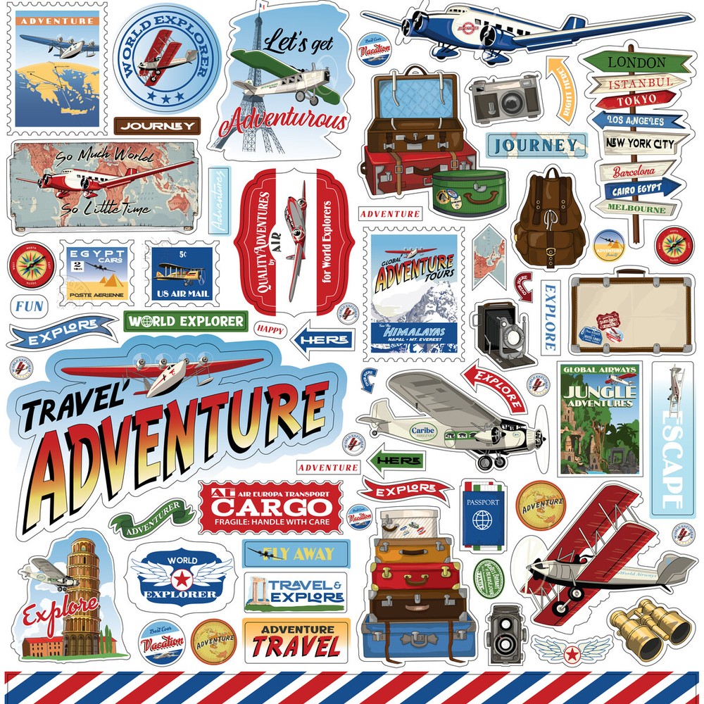(1) 12×12 Sheet of Carta Bella Paper OUR TRAVEL ADVENTURE Scrapbook Stickers