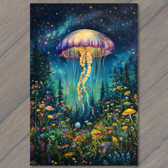 STICKER Jellyfish Glowing Stars Underwater Night Ocean Fantasy Art Nature