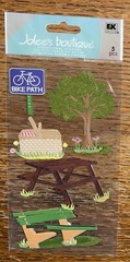 RARE Jolees Day At The Park Picnic Basket Table Bench Bike Path Walk 3D Stickers