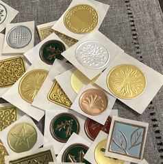 64 Miscellaneous Embossed Foil Envelope Stickers /Seals