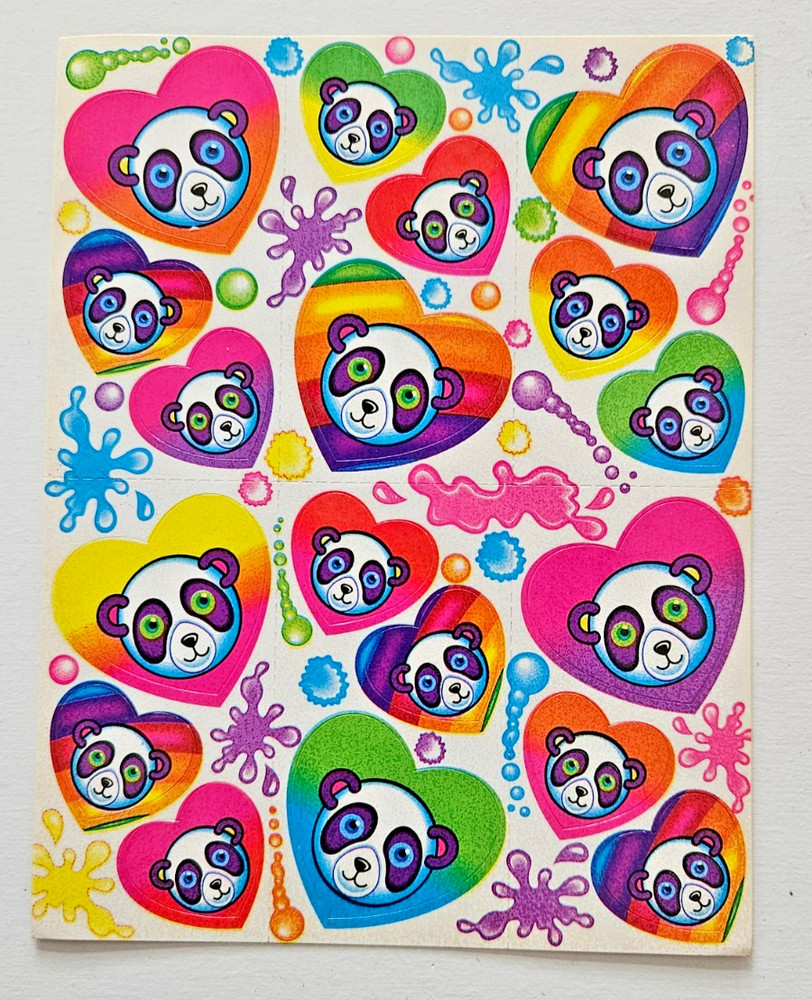 VTG Lisa Frank Sticker Sheet Complete Rare # S162 Hearts and Pandas