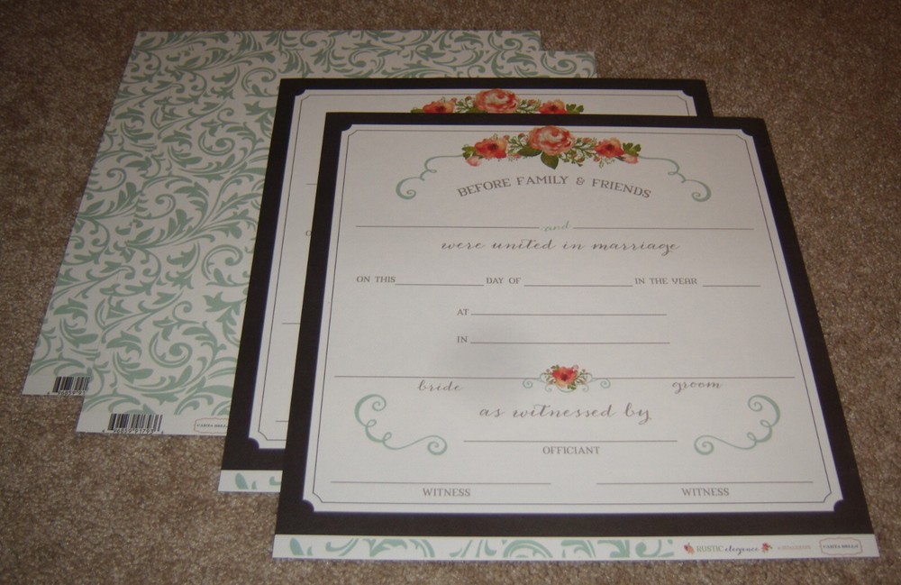 Carta Bella 12×12 Double Sided Scrapbook Papers(4) ~ Rustic Elegance Certificate