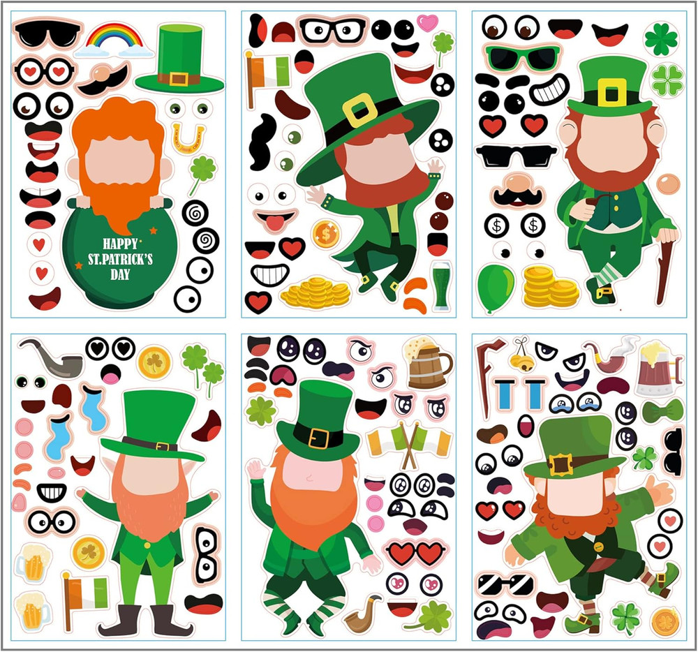 12 Sheets St Patricks Day Stickers for Kids, Make Your Own St. Patrick’S Day Lep