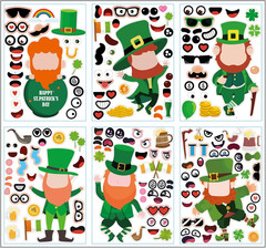 12 Sheets St Patricks Day Stickers for Kids, Make Your Own St. Patrick’S Day Lep