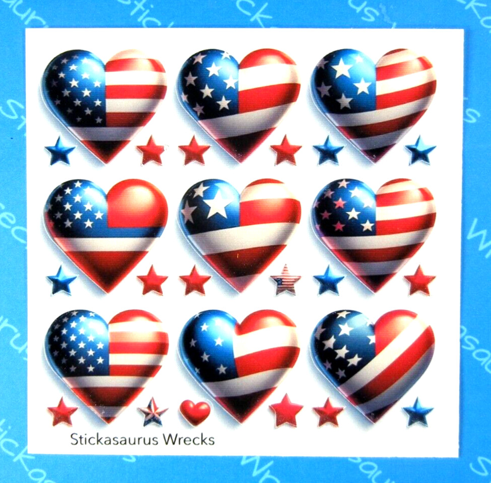 Patriotic Red White & Blue Flag Hearts & Stars Sticker Sheet