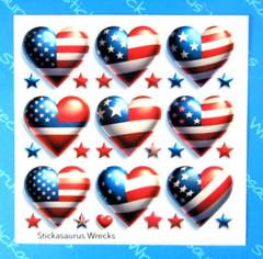 Patriotic Red White & Blue Flag Hearts & Stars Sticker Sheet