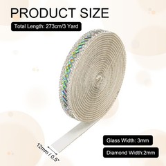 3 Yard Rhinestone Ribbon, 3mm x 3mm Crystal Rhinestone Strips, Rainbow