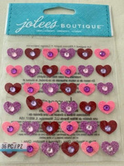 Jolee’s Boutique Sticker 3D HEARTS GLITTER HEARTS W/ GEMSTONE CENTER 3 COLORS