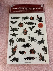Vtg 1999 Shackman Embossed Halloween Silouette Stickers Black Cat witch Bat NOS
