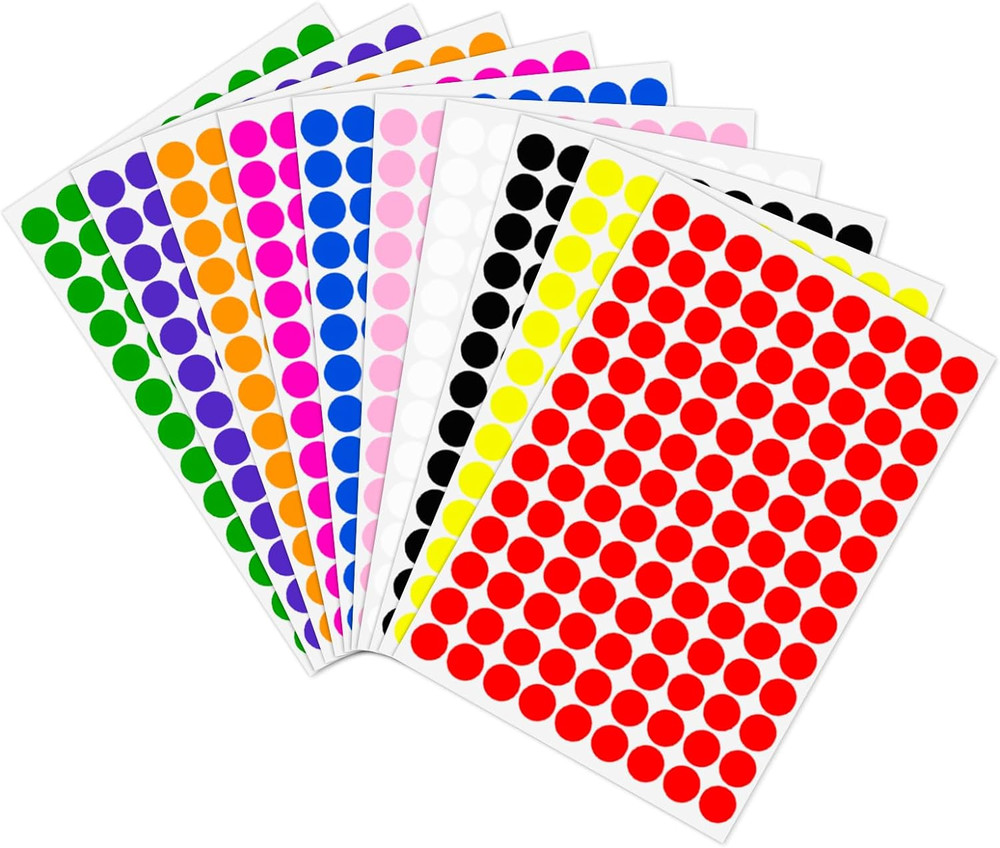 2340PCS Colored Dot Stickers 1/2 Inch Round Color Coding Labels Multicolored Set