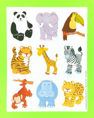 Vintage Eureka Safari Jungle Animals Sticker Sheet Retired Panda Toucan Monkey