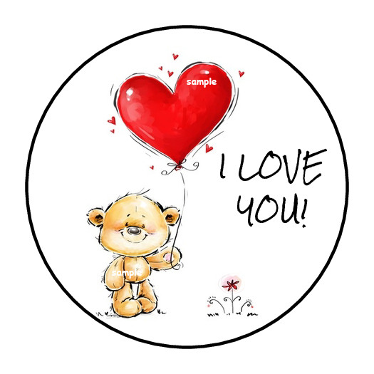 I LOVE YOU TEDDY BEAR ENVELOPE SEALS LABELS STICKERS 1.5″ ROUND FAVORS HEART