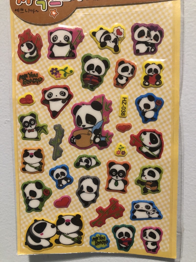 Kawaii Japan Romantic Panda Puffy Sticker Sheet Scrapbook Htf Vintage