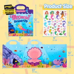 Mermaid Dress-Up Reusable Sticker Book for Toddlers, 3D Sticker Book for Kids 3