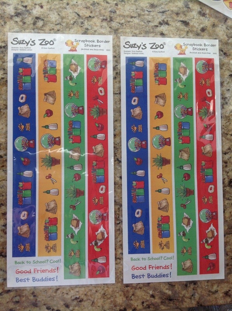 Suzy’s Zoo – 2 Scrapbook Border Stickers: back to school cool