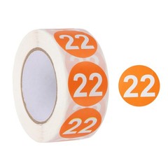 Number 22 Stickers 1″ Round Coded Self-Adhesive Labels Dark Orange 500Pcs/Roll