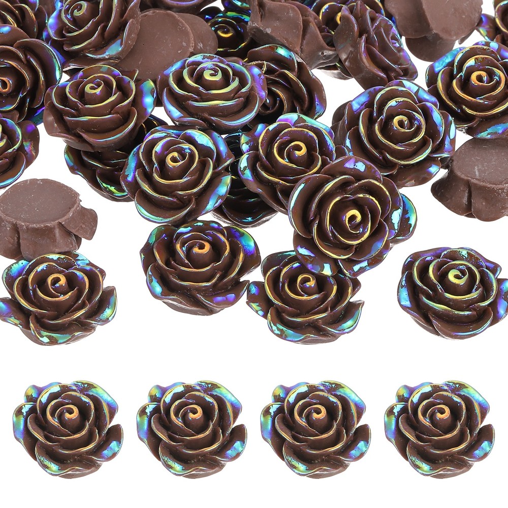 20mm Resin Rose Flatback Charms, 60 Pcs Cabochon Embellishment, Shiny Dark Brown
