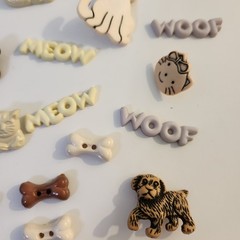 UNUSED Decorative Buttons Words DOG CAT WOOF BONE MEOW Crafts Sewing Scrapbook