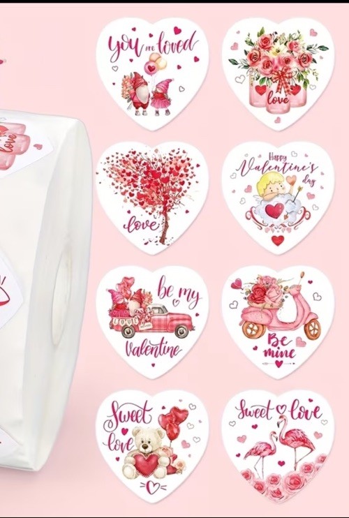 40 PCs Heart Shaped 1” Valentines Day Stickers Env Seals 8 Designs great quality