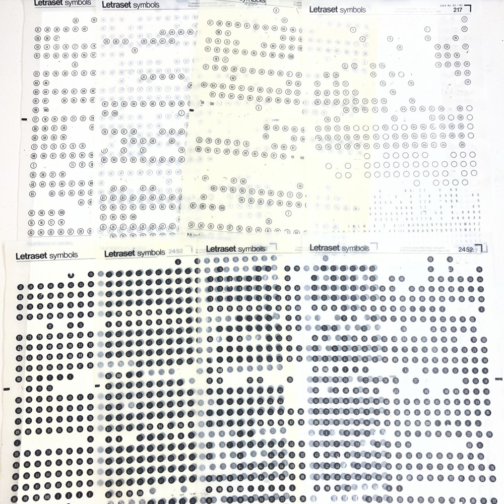 Letraset Numbers In Circles – 8 Used Sheets – Positive 4355, 217 & Negative 4252