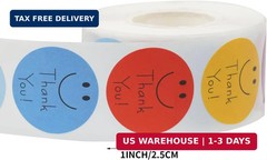 500 Smiley Thank You Stickers, 1 Inch Self-Adhesive Stickers for Envelopes, Holi