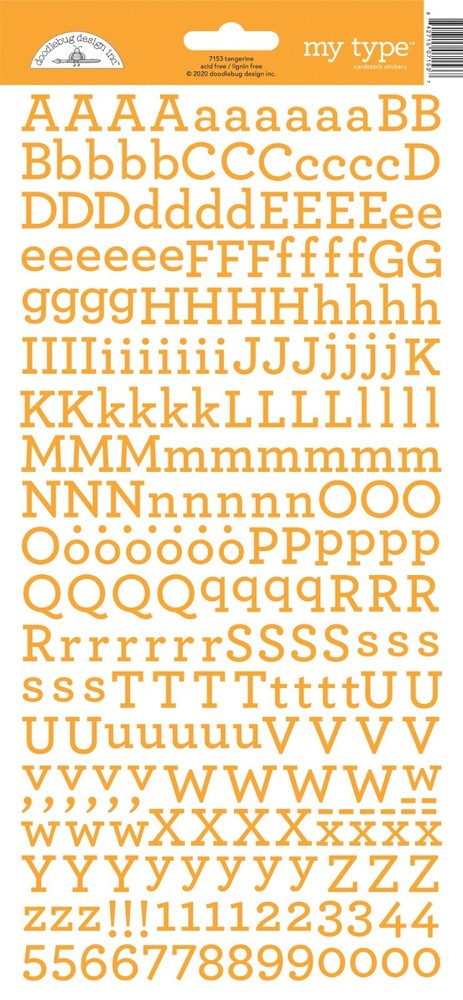 Crafts Doodlebug My Type Alphabet Capitals Small Numbers Stickers 13″ Tangerine