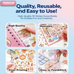 20 Sets DIY 3D Sticker Scene Collection Book, Miniature Cute Cartoon Animal Stic