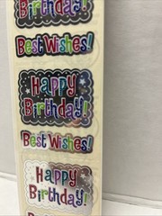 Sandylion sticker – Mylar – Silver w/Multi-color Letters-Happy Birthday-Retired*