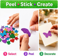 339 PCS Self Adhesive Glitter Foam Stickers – Heart, Star, Butterfly & Shapes f
