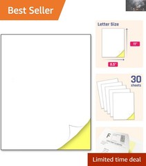 30 Sheets of Printable Matte White Sticker Paper, Self-Adhesive, 8.5″ x 11″