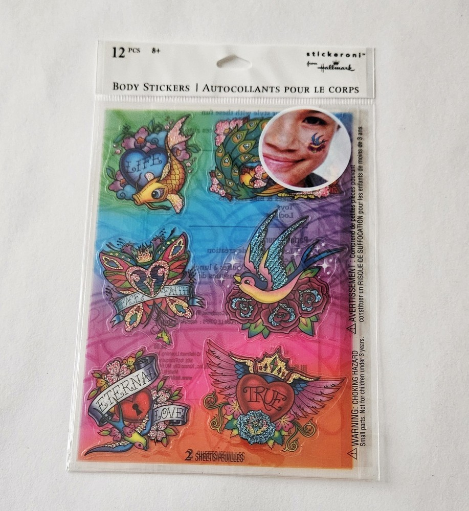 Hallmark Body Stickers NIP Vintage Tattoos 2010 Rockabilly glitter transparent