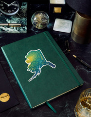 Alaska Vinyl Sticker – Gold Foil Wildlife Decal with Bear, Eagle & Forest Scene