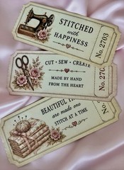 Vintage Sewing Junk Journal Kit Handmade Ephemera Stickers Tags Fabric 108 Piece