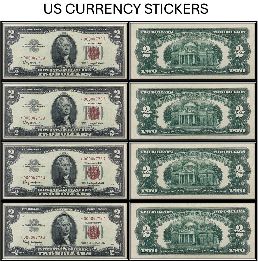 $2 Two Dollar 1963 Legal Tender Note (US CURRENCY STICKERS) (Lot Of 4)