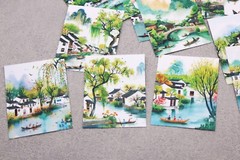 traditional Asia water town green spring sticker｜Chinese Jiangnan river water