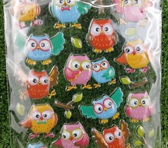 Mini Kids Puffy Colorful Owl Stickers Branches Owls Animals Birds 28pc Pink 3+