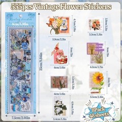555PCS Vintage Flower Stickers PET Waterproof Scrapbook Journal Planner Decor