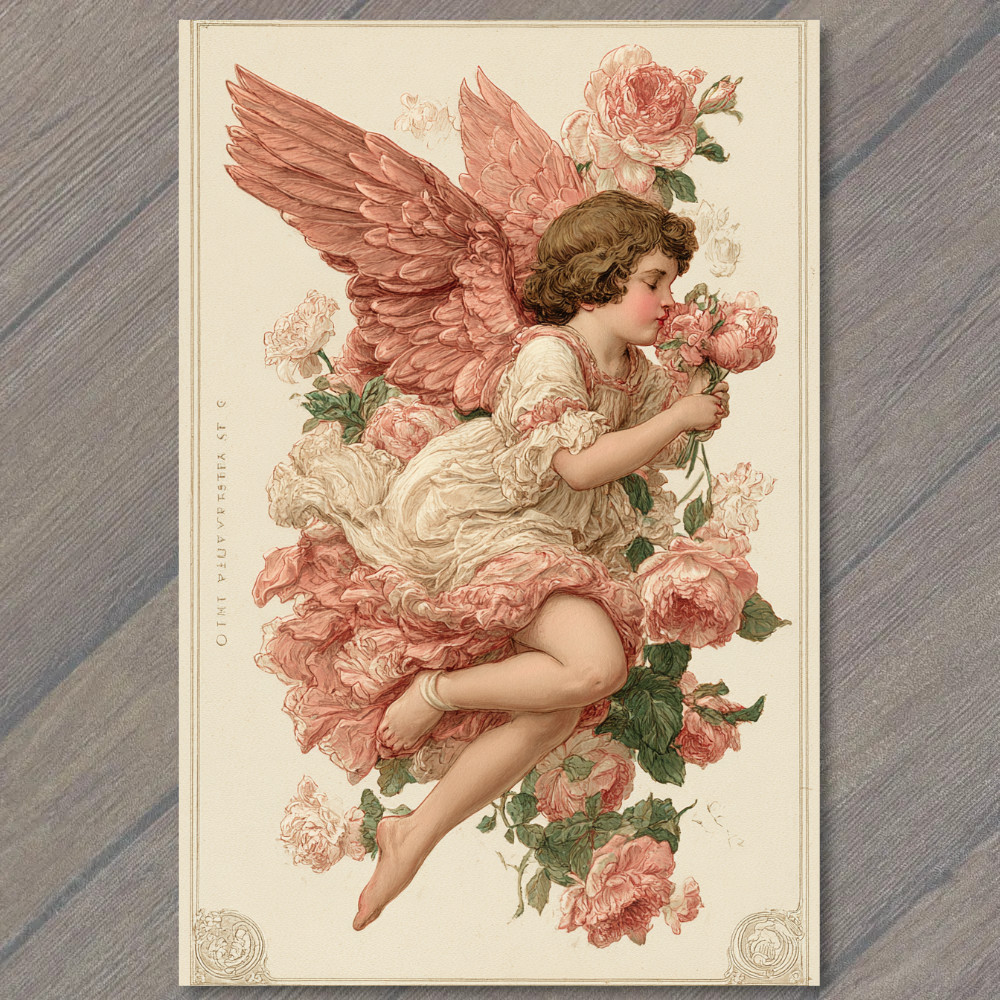 STICKER Cherub Angel Pink Roses Wings Romantic Victorian Floral Love Hearts