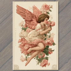 STICKER Cherub Angel Pink Roses Wings Romantic Victorian Floral Love Hearts