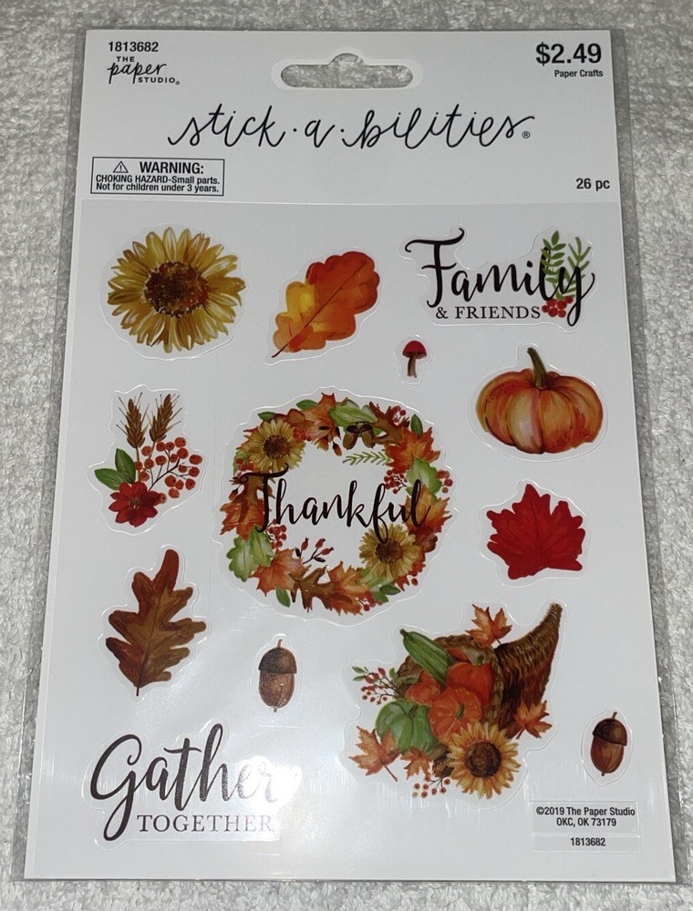 Stickabilities The Paper Studio THANKFUL Stickers 26 PCs THANKSGIVING HARVEST